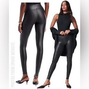SPANX Black Faux Leather Leggings (Small Petite)‎